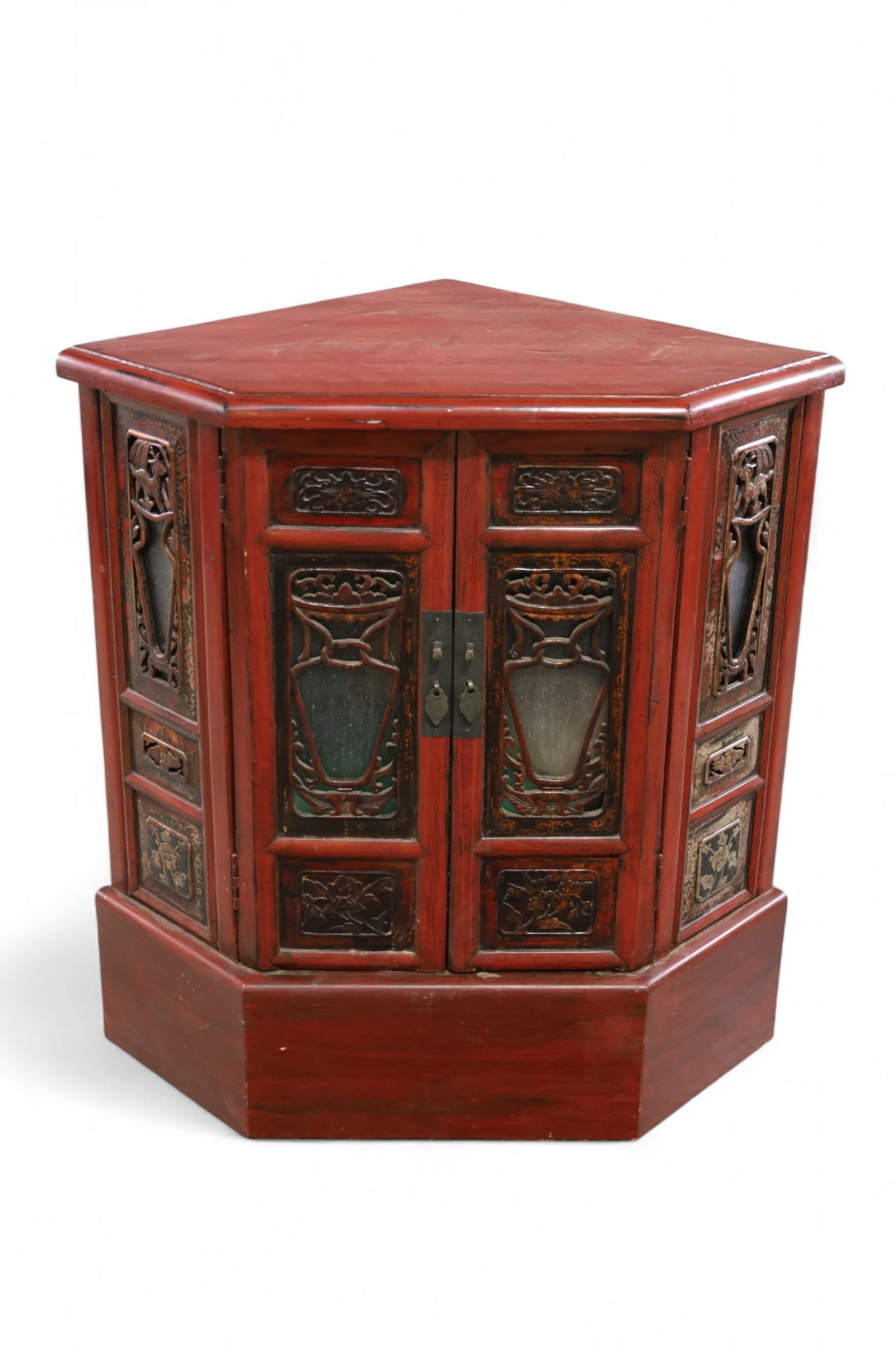 CHINESE RED LACQUER CORNER CABINET (1 of 4)