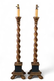 PAIR OF WOOD & GESSO FLOOR LAMPS