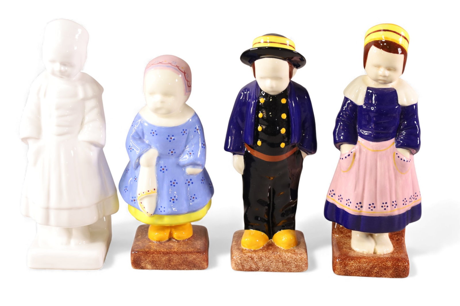 4 QUIMPER FIGURES: 3 ARTIST SIGNED BERTHE SAVIGNY FIGURES. & BABY FIGURE. 9 - 11" H.