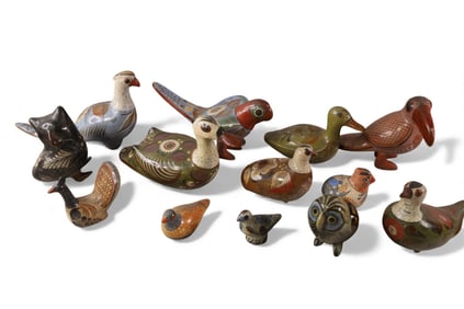COLLECTION OF 13 MEXICAN POTTERY BIRDS