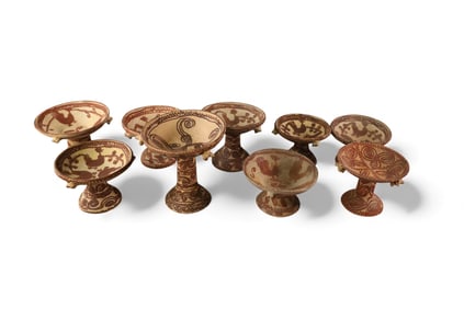 9 MEXICAN POTTERY COMPOTES