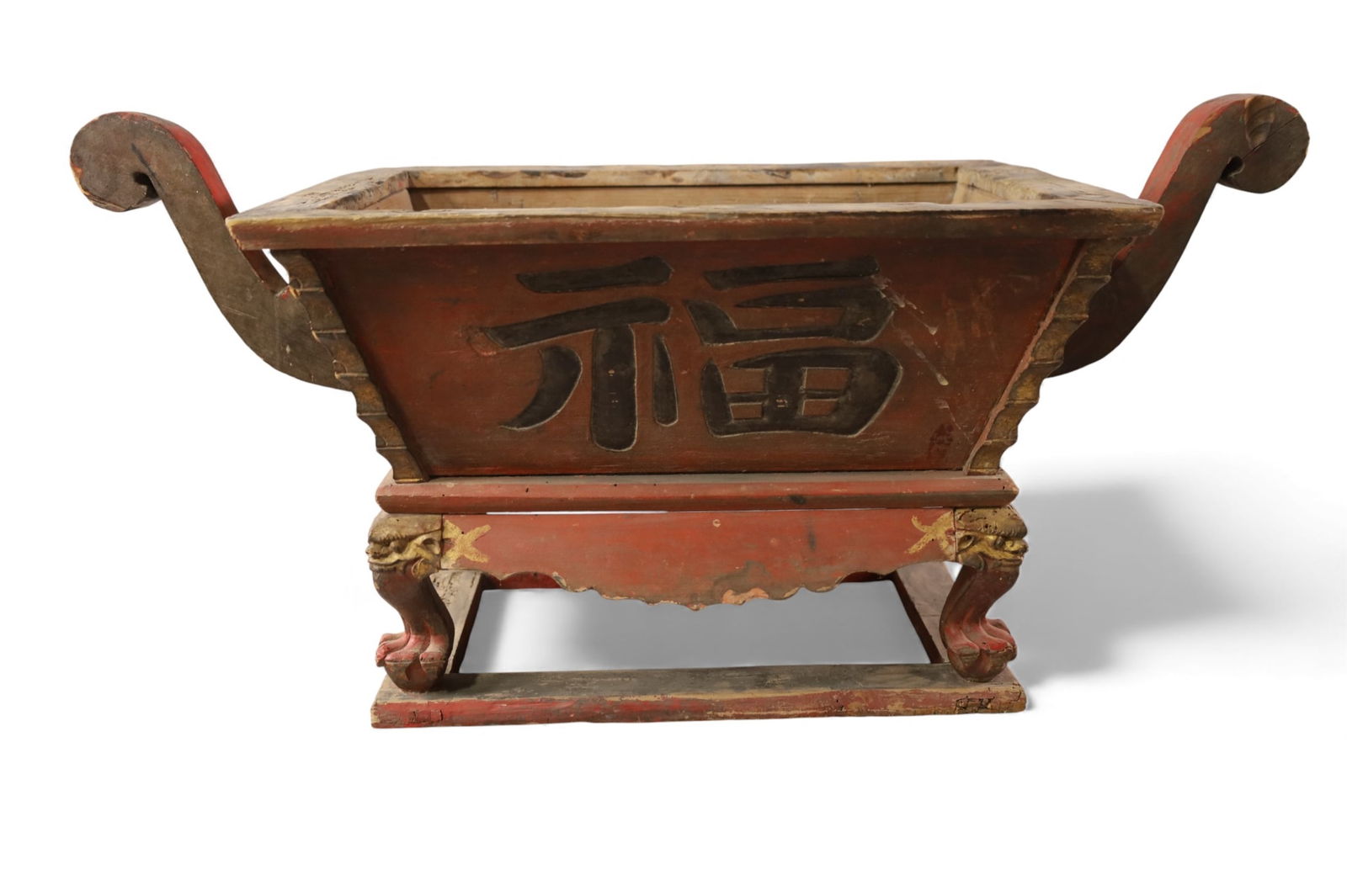 CHINESE PLANTER: LARGE CARVED WOOD CHINESE PLANTER, 30" L x 15" D x 15" W THIS ITEM EXCEEDS SIZE LIMITATIONS FOR IN HOUSE SHIPPING, MUST BE PICKED UP IN HOUSE OR SHIPPED VIA 3rd PARTY GROUND SHIPPER.