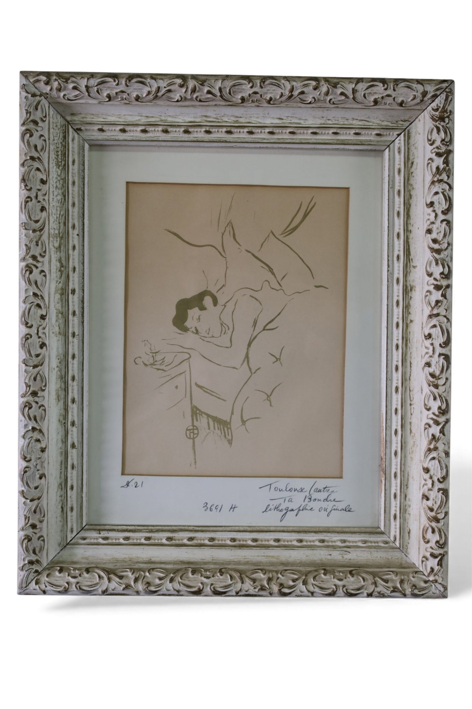 HERNI DE TOULOUSE-LAUTRAC LITHOGRAPH: TITLED TA BOUCHE. 8" x 10 1/2" IMAGE SIZE / 15" x 18" IN FRAME