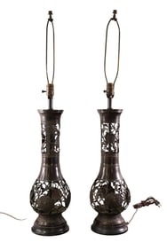 PAIR OF ASIAN CAST METAL TABLE LAMPS