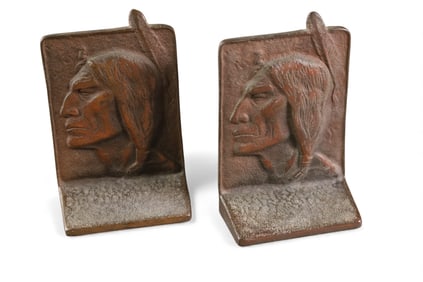 PAIR OF CAST METAL NATIVE AMERICAN BOOKENDS