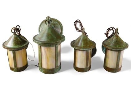 4 ARTS & CRAFTS STYLE HANGING LIGHTS