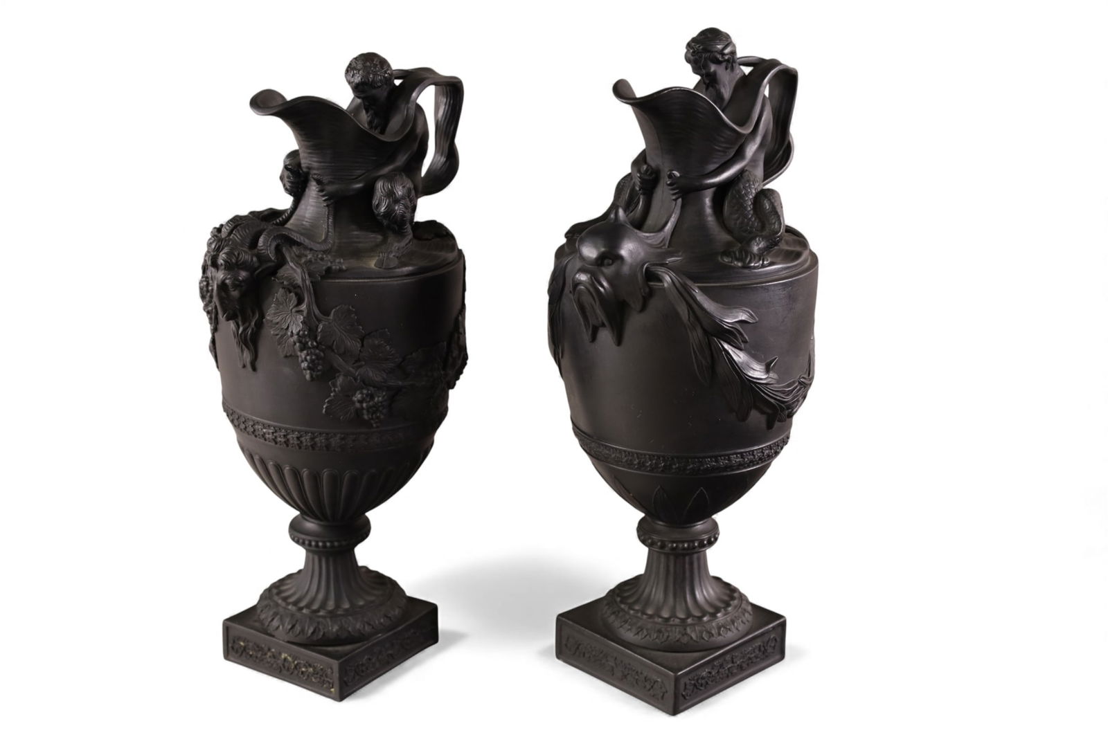 PAIR OF WEDGWOOD BASALT WINE EWERS