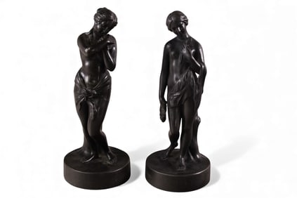PAIR OF WEDGWOOD BLACK BASALT FIGURES