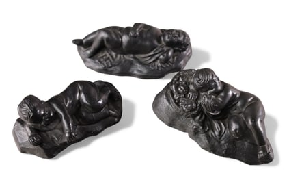 3 WEDGWOOD BLACK BASALT FIGURES