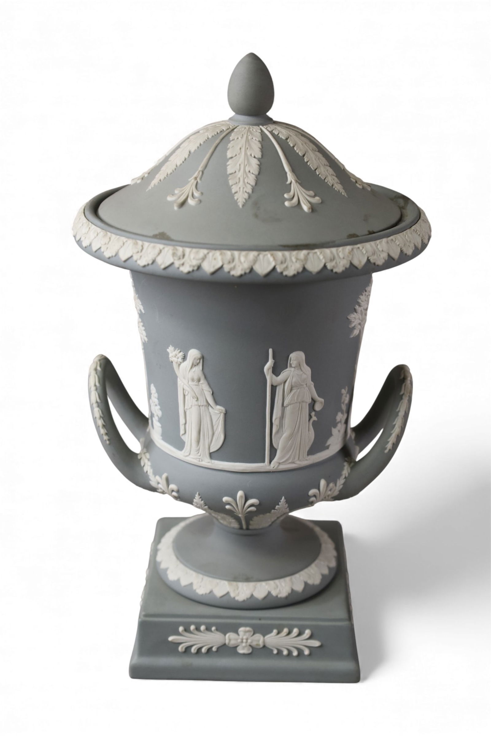 WEDGWOOD CAMPANA URN: WEDGWOOD GREY CAMPANA URN, 12" H.