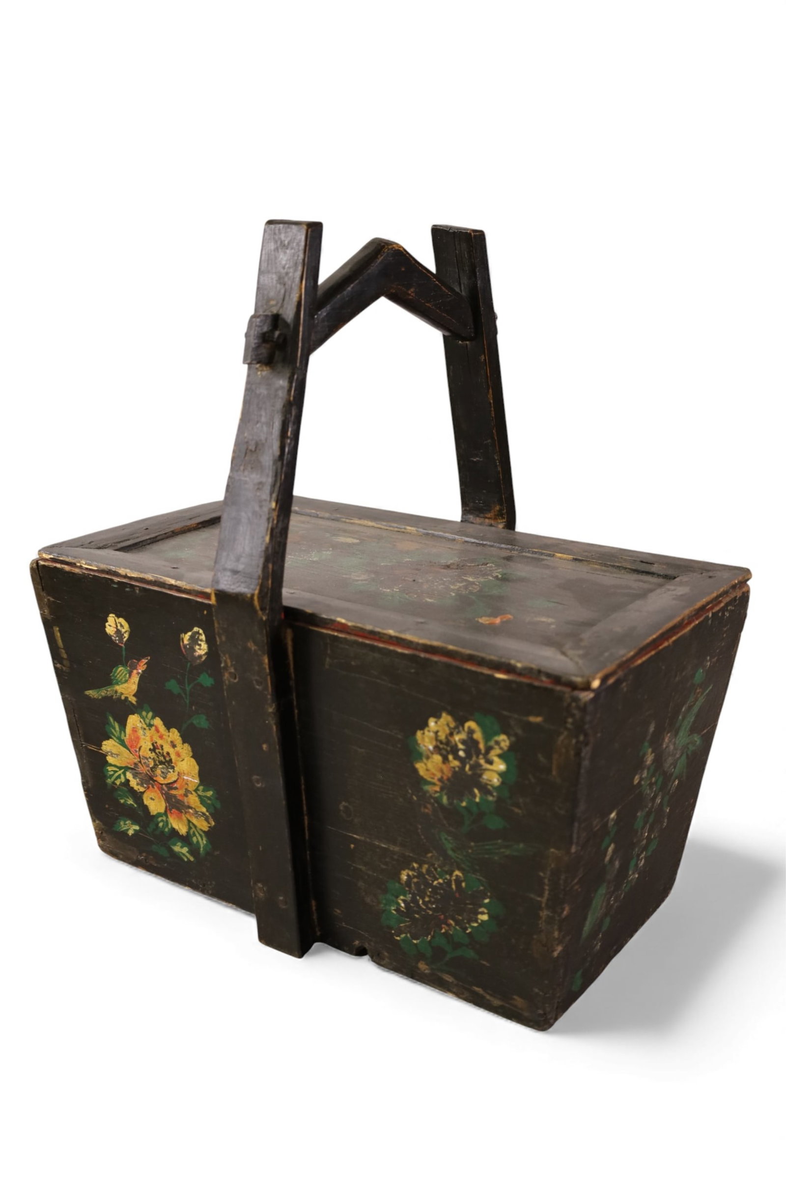 CHINESE RICE BOX: HAND PAINTED WOODEN CHINESE RICE BOX, 16" L x 18" H.