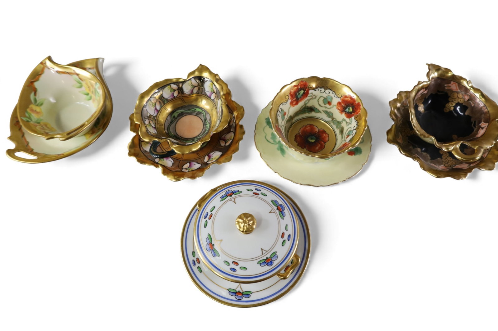 5 PICKARD DISHES WITH UNDERPLATES: 5 HAND PAINTED, ONE HAS CHIP. 5" - 7" W
