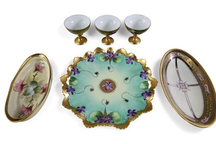 6 PIECES OF HAND PAINTED PORCELAIN