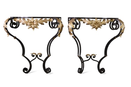PAIR OF IRON CONSOLE TABLES