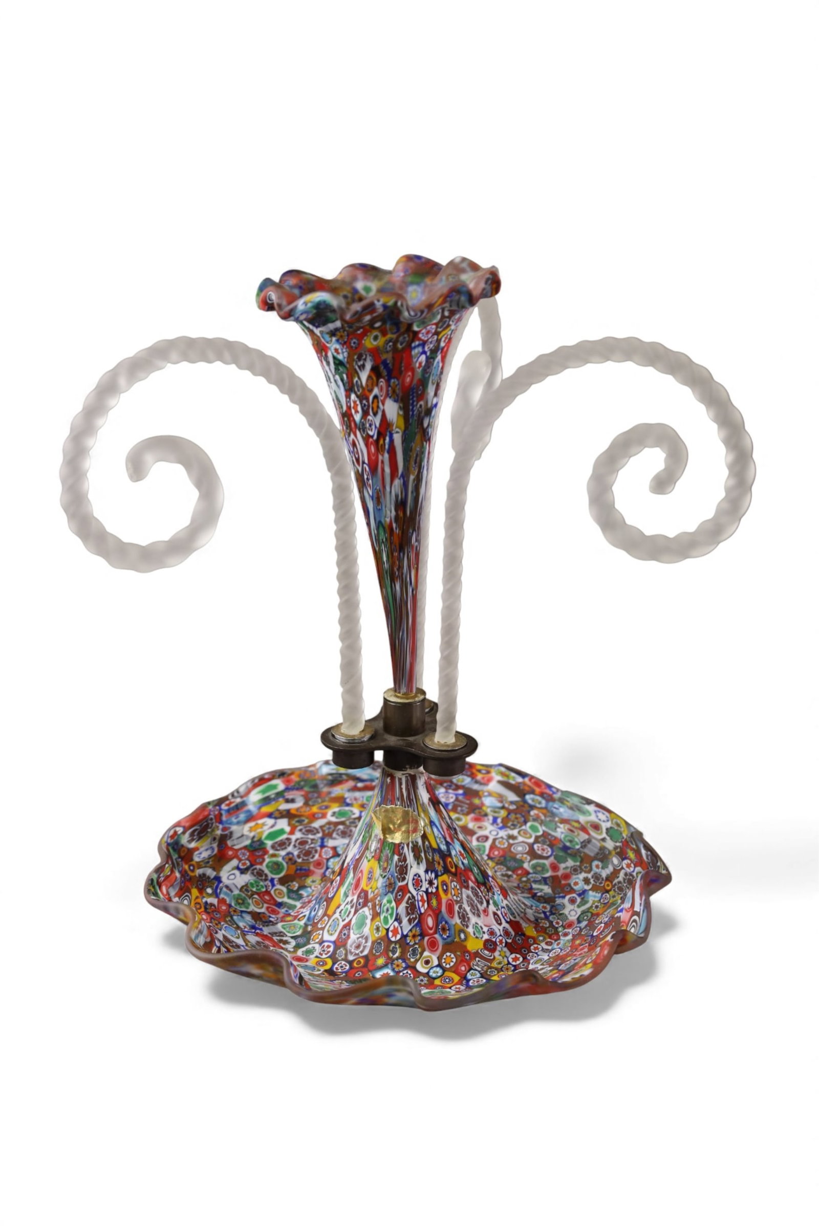 ART GLASS EPERGNE: MILLIE FIORI EPERGNE, 11 1/2" H.