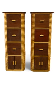 PAIR OF STACKED BAMBOO HIGHBOYS
