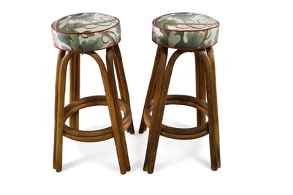 PAIR OF RATTAN BARSTOOLS