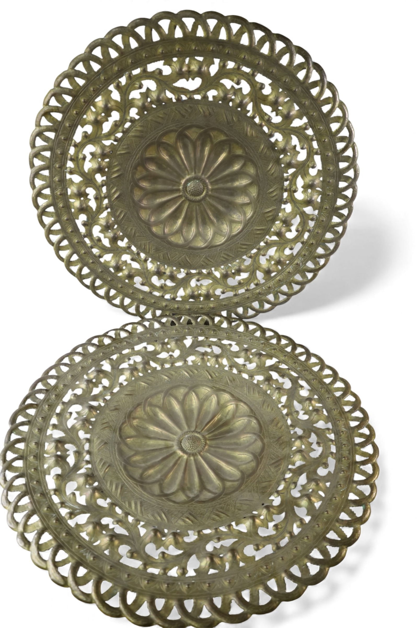 2 METAL TRAYS: 2 LARGE METAL TRAYS, 26 1/2" DIAM.