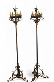 PAIR OF IRON TORCHERES