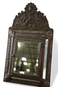 1800'S EMBOSSED BRASS VANITY MIRROR