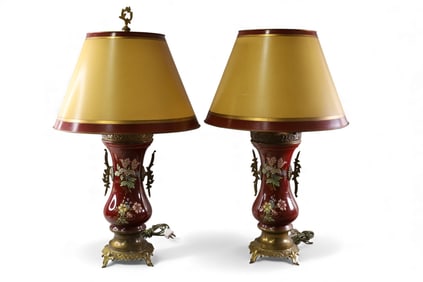 PAIR OF ENAMEL TABLE LAMPS
