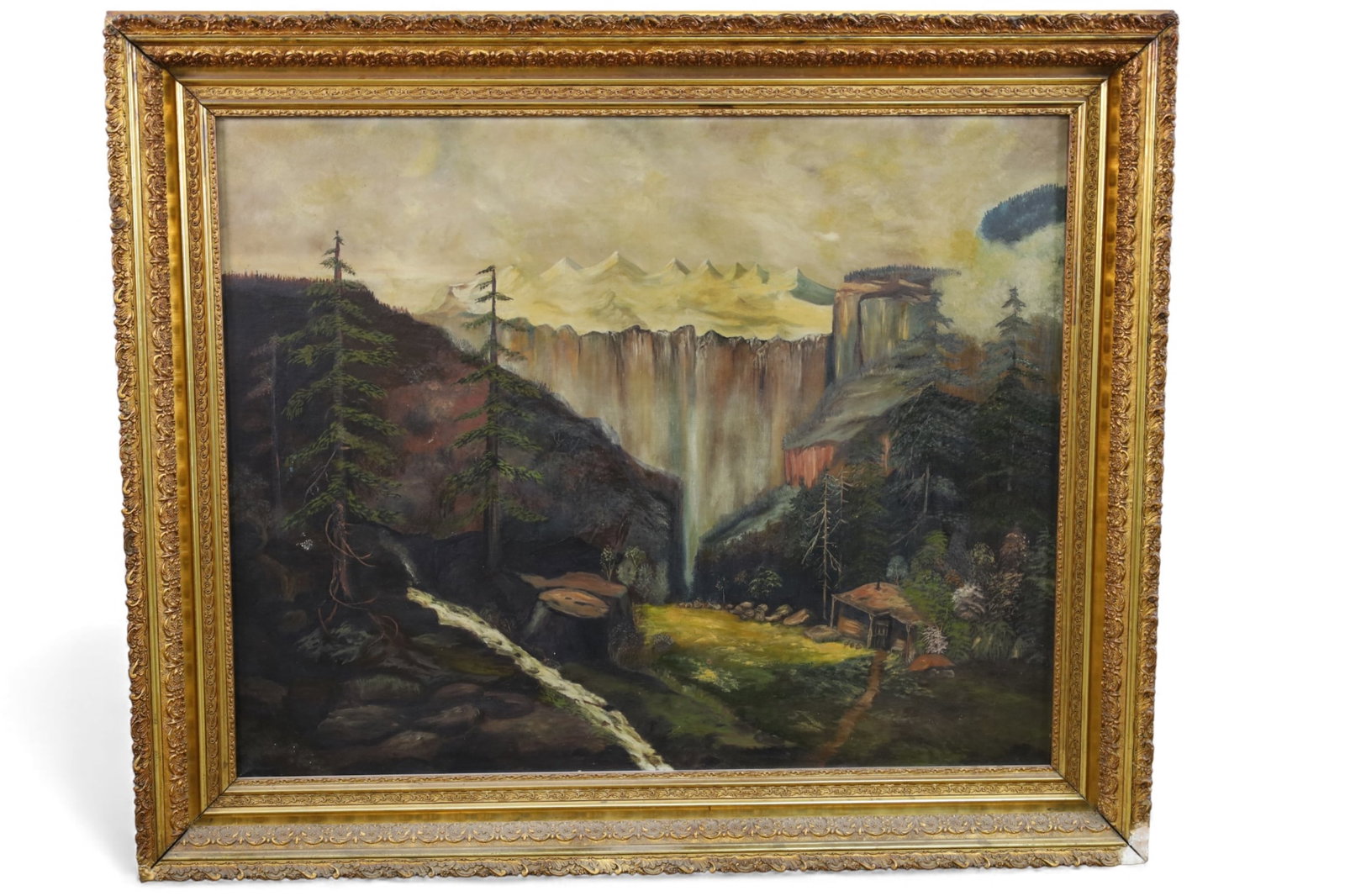 LARGE EUROPEAN LANDSCAPE: OIL ON CANVAS, VICTORIAN EUROPEAN LANDSCAPE, 54" x 45 1/2" IN FRAME. THIS ITEM EXCEEDS SIZE LIMITATIONS FOR IN HOUSE SHIPPING, IT MUST BE PICKED UP IN HOUSE OR SHIPPED VIA 3rd PARTY GROUND SHIPPER.
