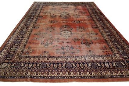 APPROX 13' 7" x 9' 10" HANDMADE WOOL RUG