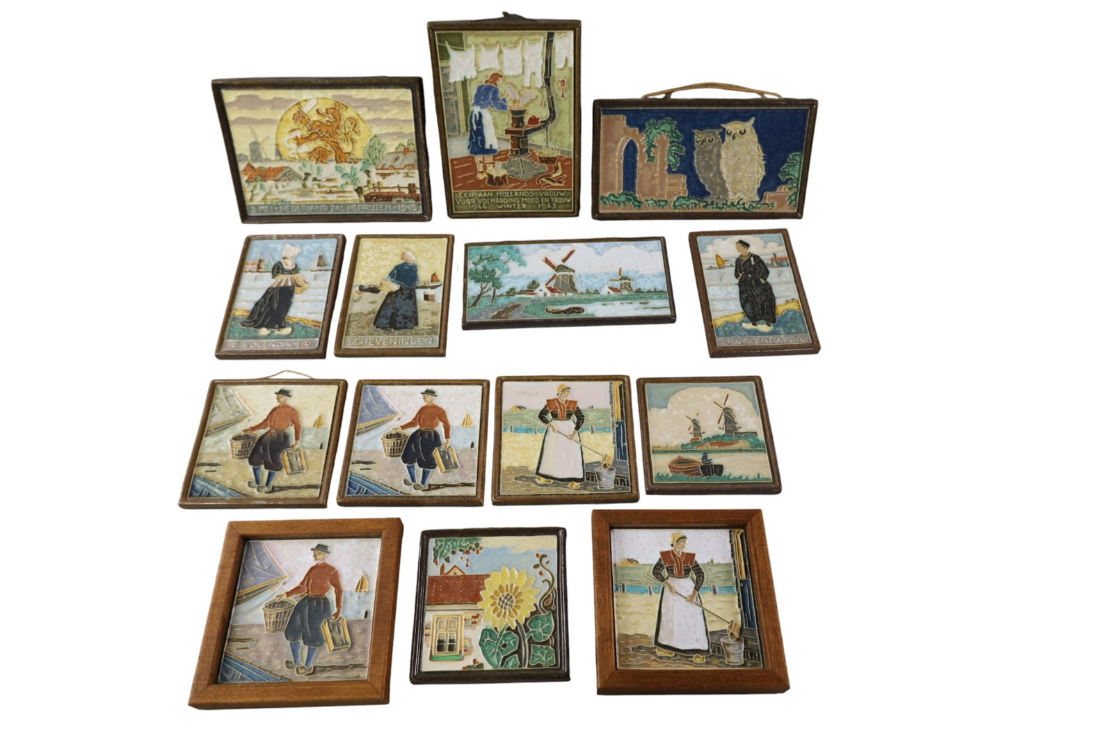 COLLECTION OF DELFT TILE: 14 DELFT TILES. SOME IN FRAMES. 4 1/2" - 8" W.