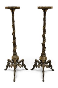 PAIR OF ORNATE IRON PLANT STANDS