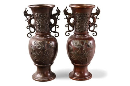 PAIR OF JAPANESE BRONZE VASES