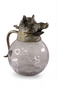 SILVERPLATE AND CRYSTAL BOAR DECANTER