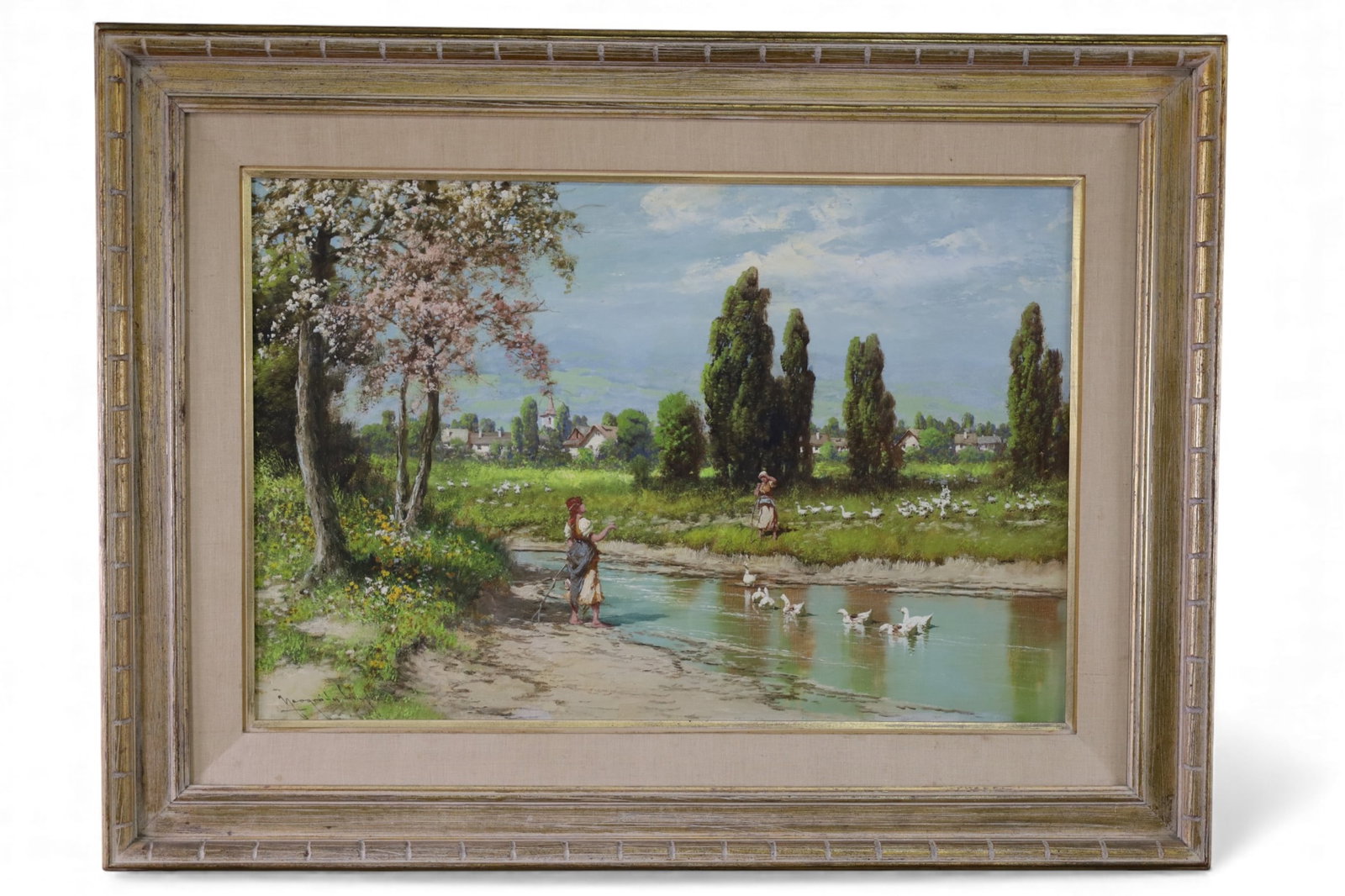 EUROPEAN LANDSCAPE PAINTING: OIL ON CANVAS, SIGNED LOWER LEFT, LASZLO NEOGRADY . EUROPEAN LANDSCAPE PAINTING. 48" x 36" IN FRAME.