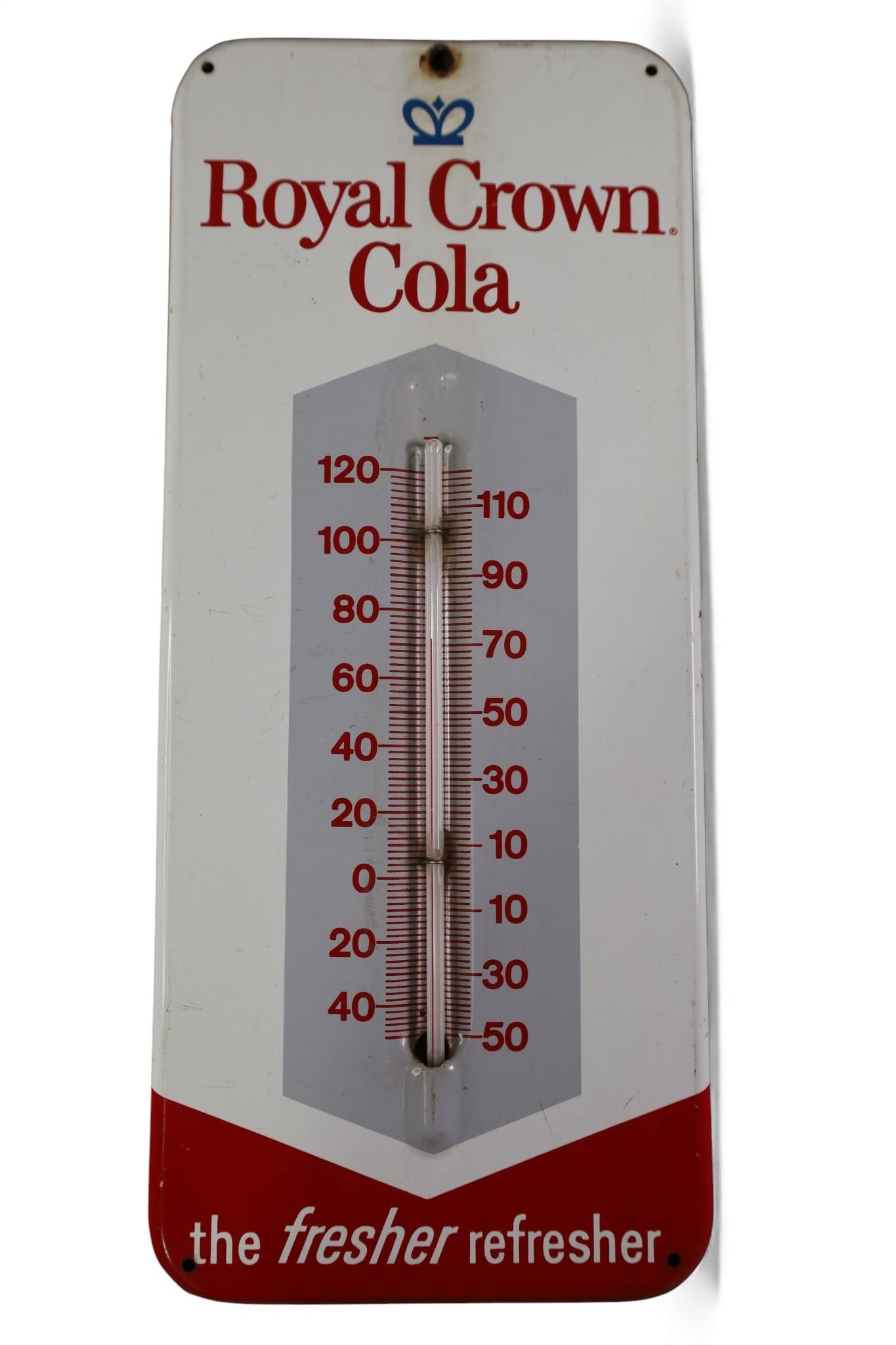 ROYAL CROWN COLA THERMOMETER: THE FRESHER REFRESHER ROYAL CROWN COLA THERMOMETER. 5 1/2"x 13 1/2"