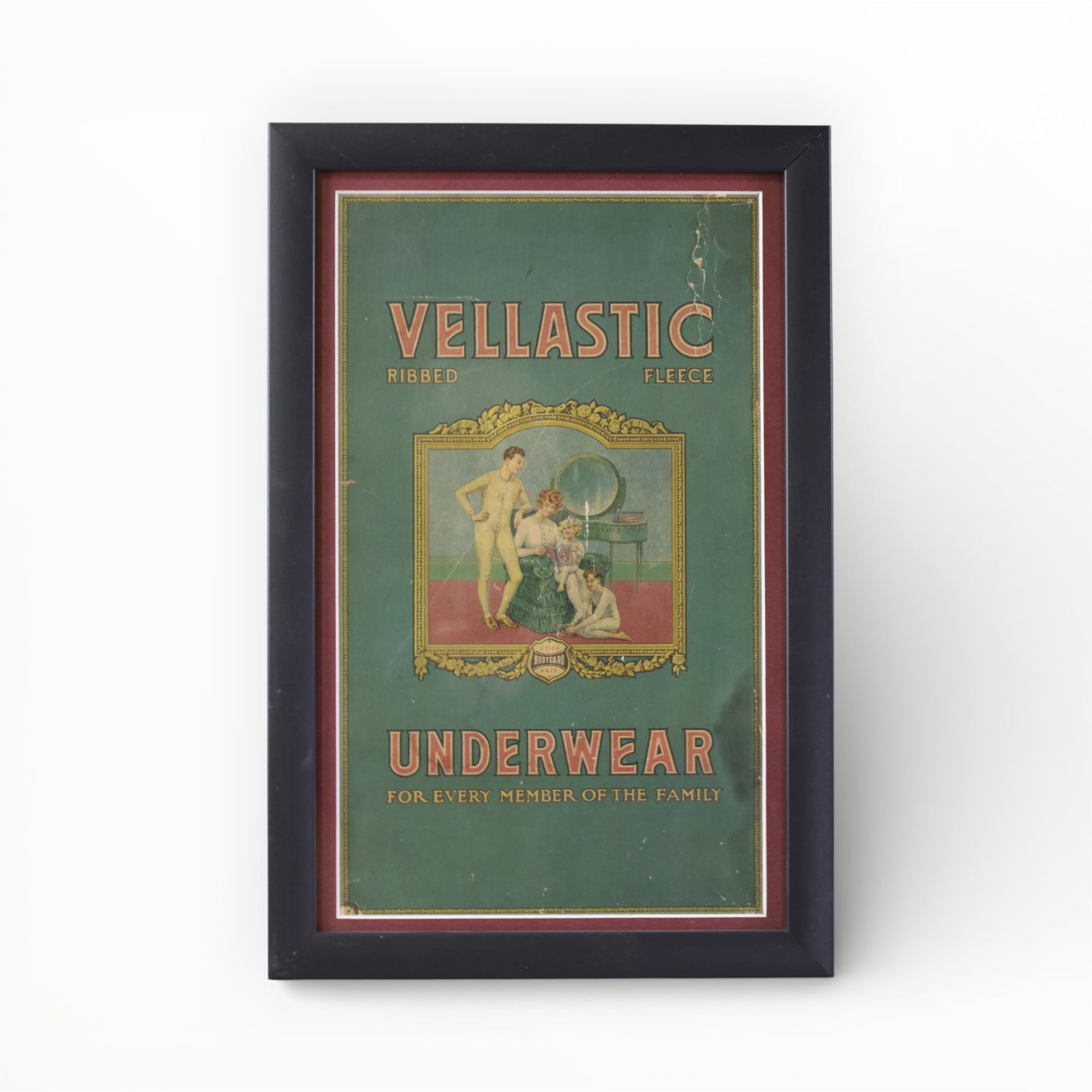 VELLASTIC UNDERWEAR AD: FRAMED AD, VELLASTIC UNDERWEAR AD. TEAR TO RIGHT CORNER. 12" x 17 1/2"