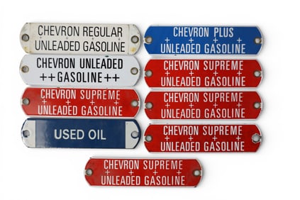 9 CHEVRON PORCELAIN PUMP TAGS