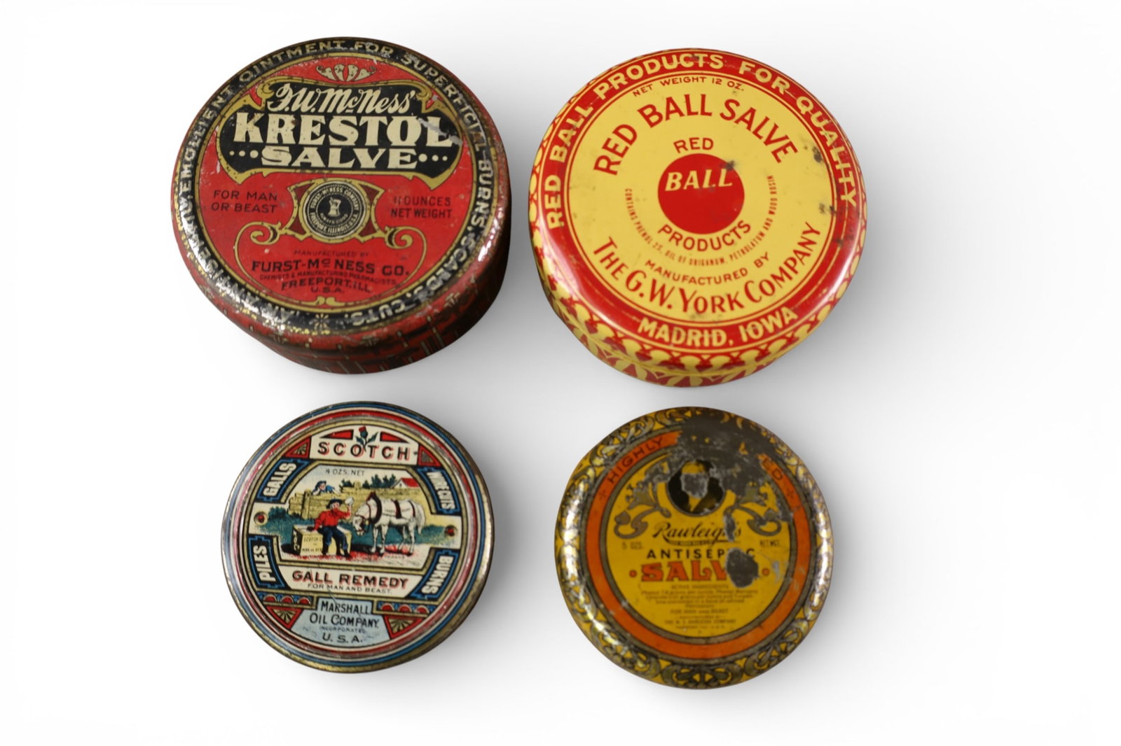 SALVE ADVERTISING TINS: 4 SALVE ADVERTISING TINS,
