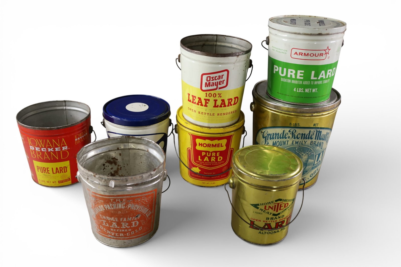 8 LARD TINS: 8 ADVERTISING LARD TINS,