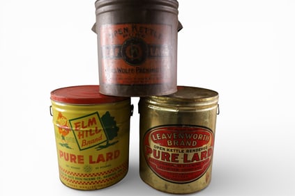 3 LARGE LARD TINS
