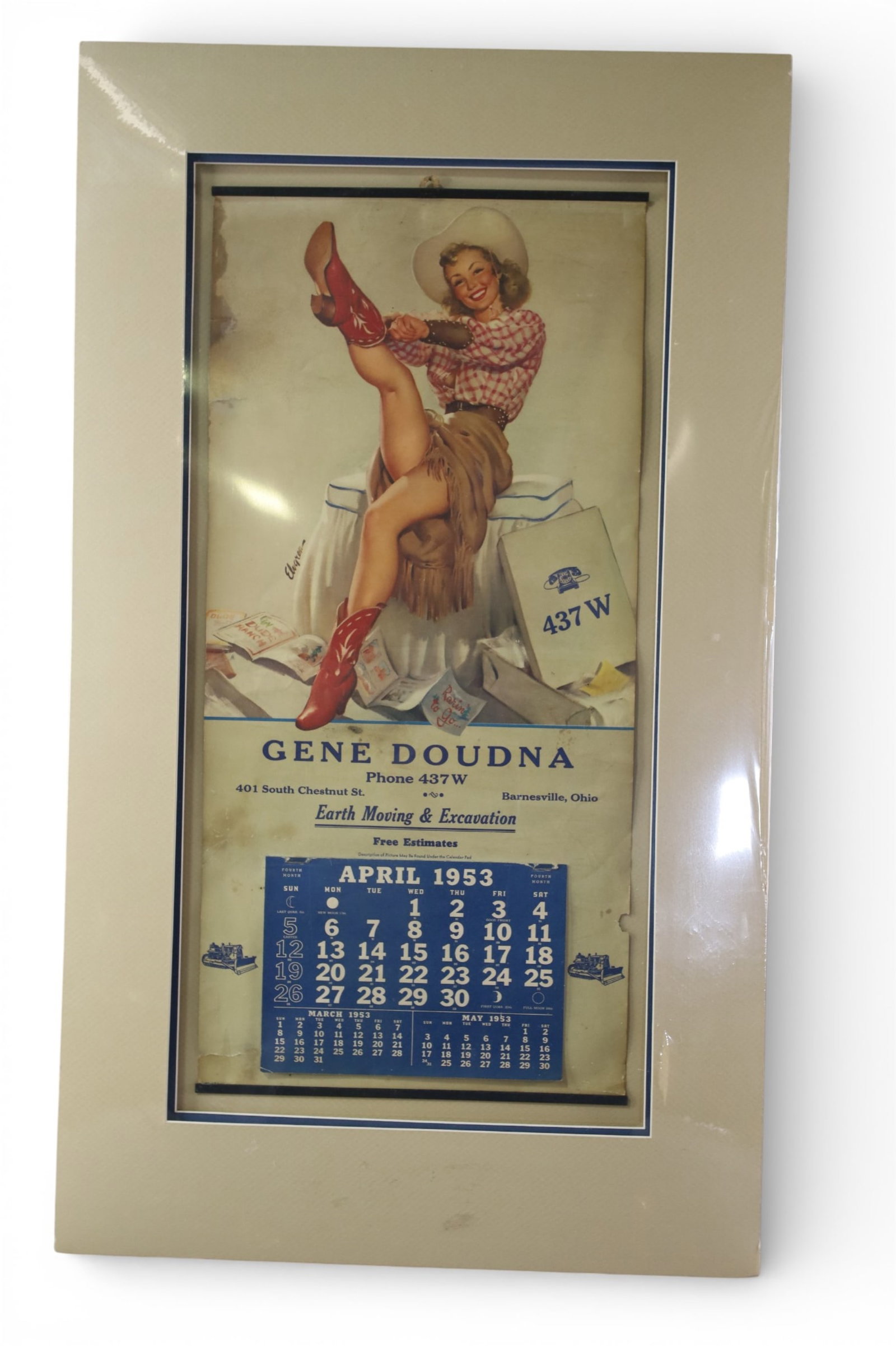 1953 ADVERTISING CALENDAR: EARTH MOVING AND ESCAVATION CO. 1953 CALENDAR. 18" x 31"