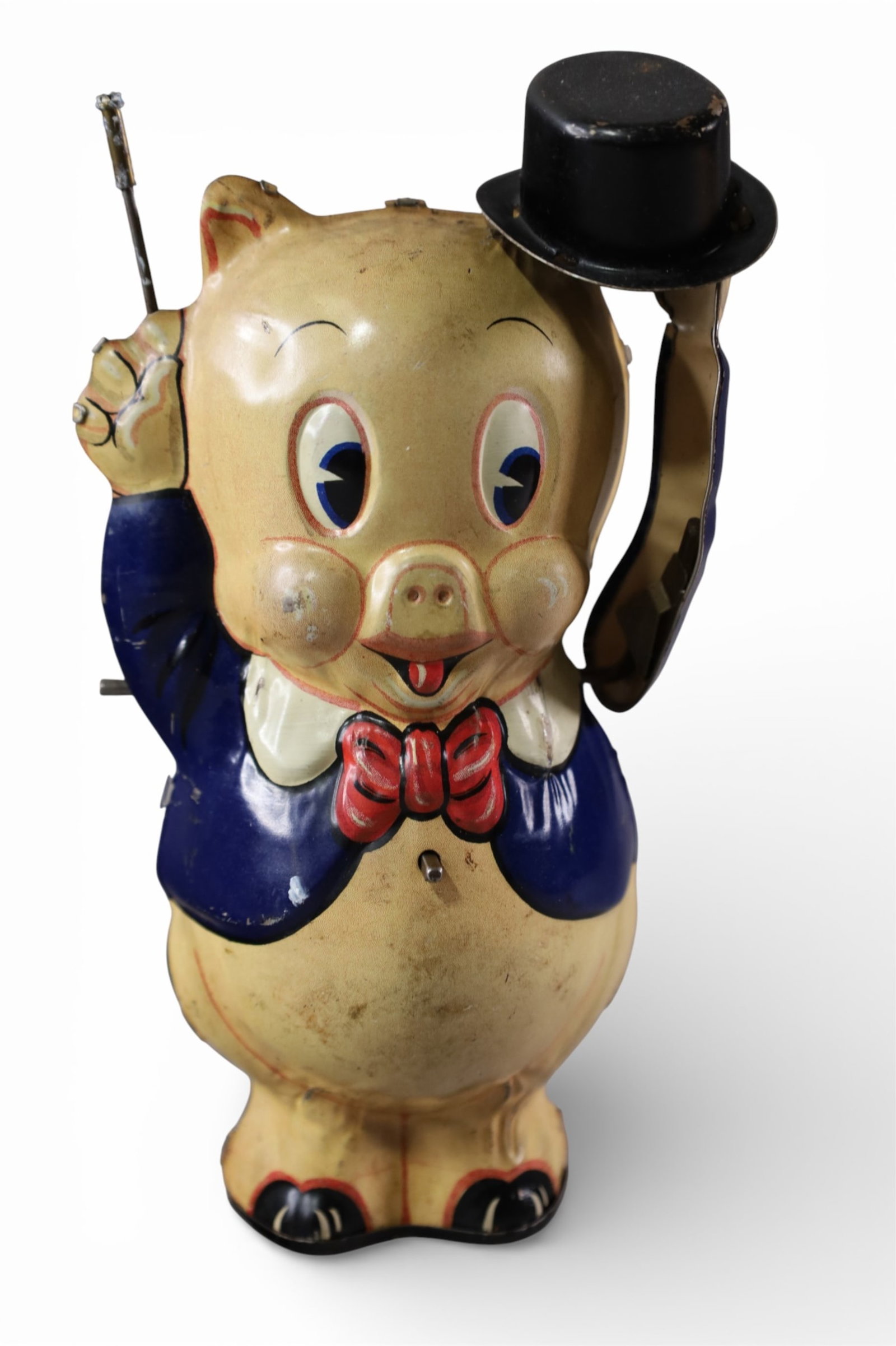 MARX LEON SCHLESINGER PORKY THE PIG: PORKY THE PIG WIND UP TOY, MISSING UMBRELLA, WORKING.