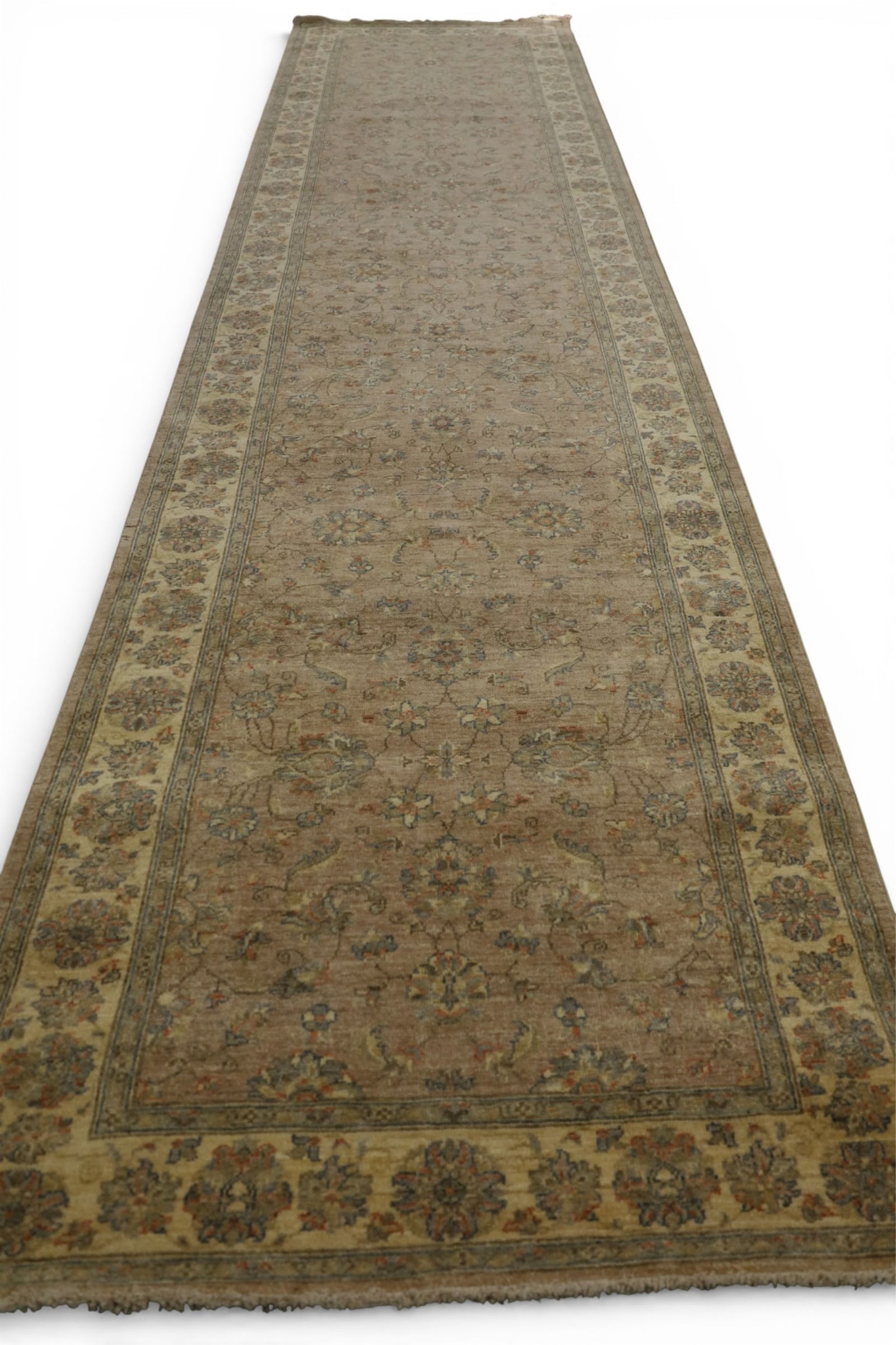 APPROX 17' 6" x 4' 3" HANDMADE WOOL RUG: WIDE RUNNER RUG,