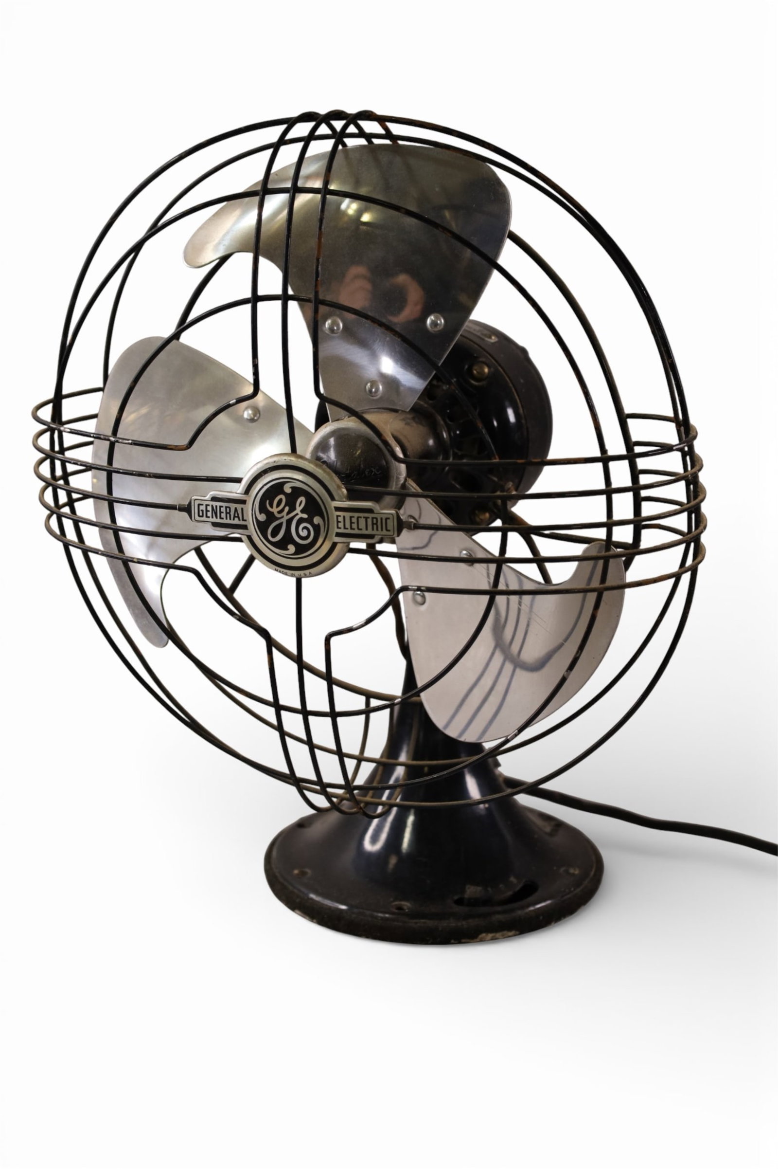 VINTAGE FAN: VINTAGE FAN. 14" DIAM x 17" H. SOLD ASIS UNKNOWN WORKING ORDER.
