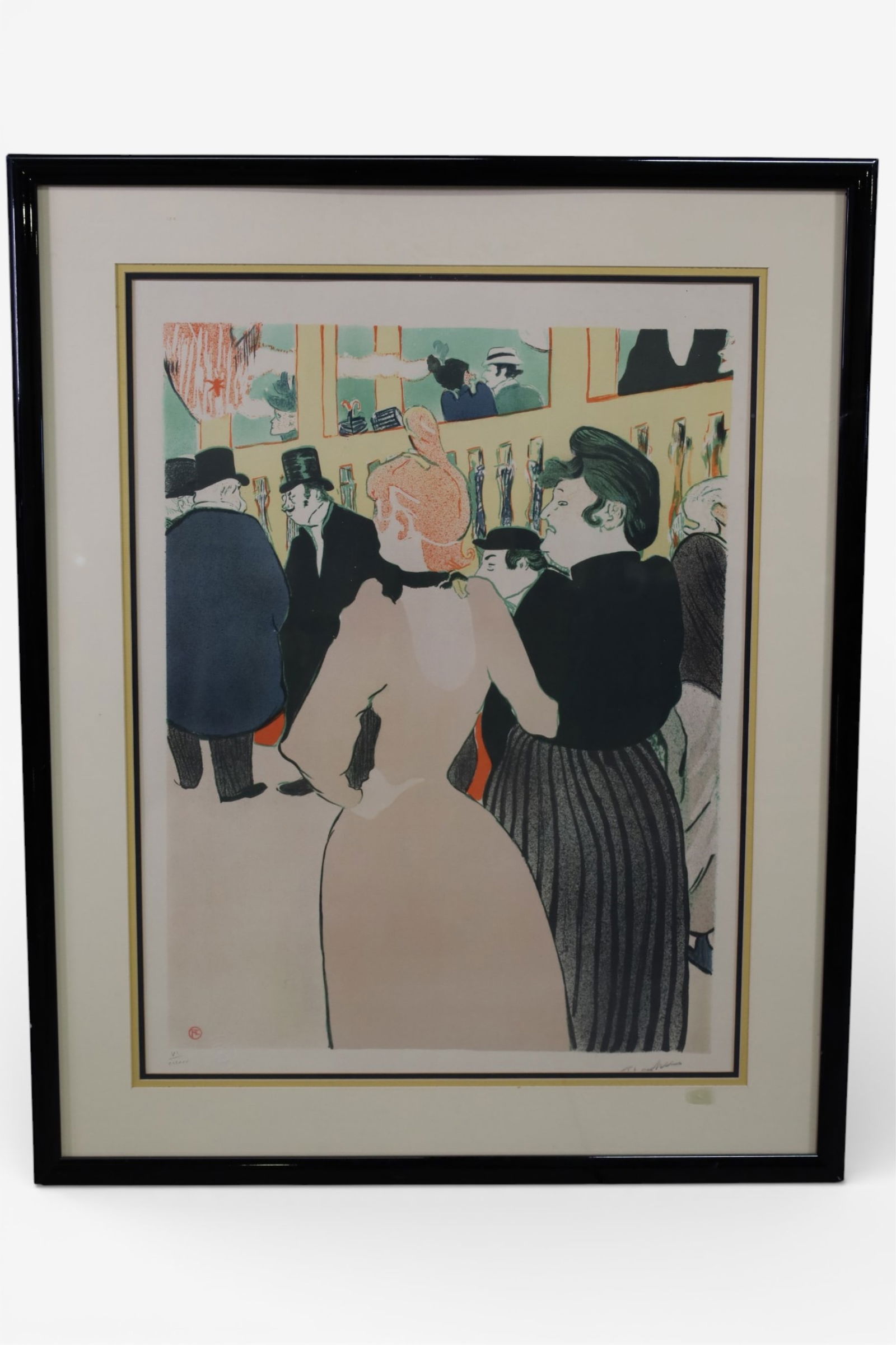 HENRI DE TOULOUSE LAUTREC LITHOGRAPH: AT THE MOULIN ROUGE, SIGNED LITHOGRAPH. 28" x 34"