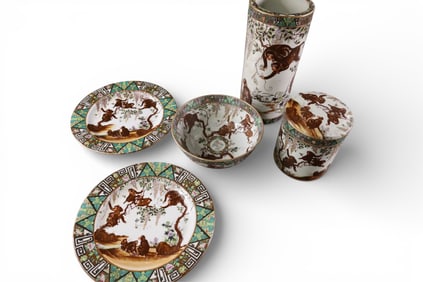 GROUPING OF MONKEY DECORATED PORCELAIN