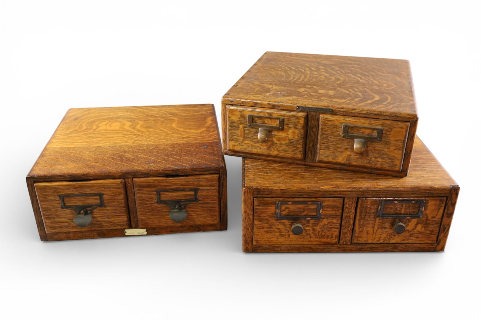 3 OAK FILE BOXES: TABLE TOP OAK FILE BOXES, 14" x 5 1/2" & 13" x 5"