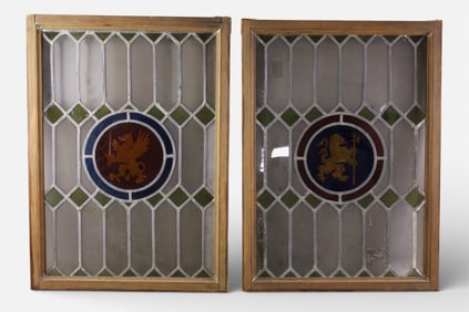 PAIR OF STAINED GLASS WINDOWS