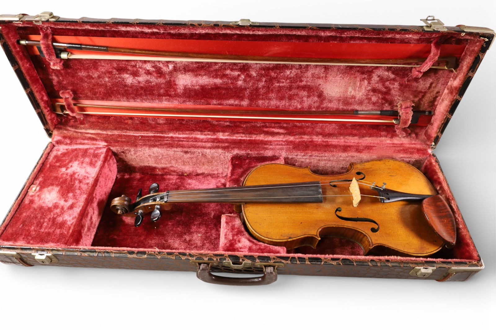 ANTIQUE FRENCH VIOLIN: MARKED JACQUES-PIERRE THIBOUT. IN CASE, DATED 1835. WITH 2 BOWS. 23 1/2" L