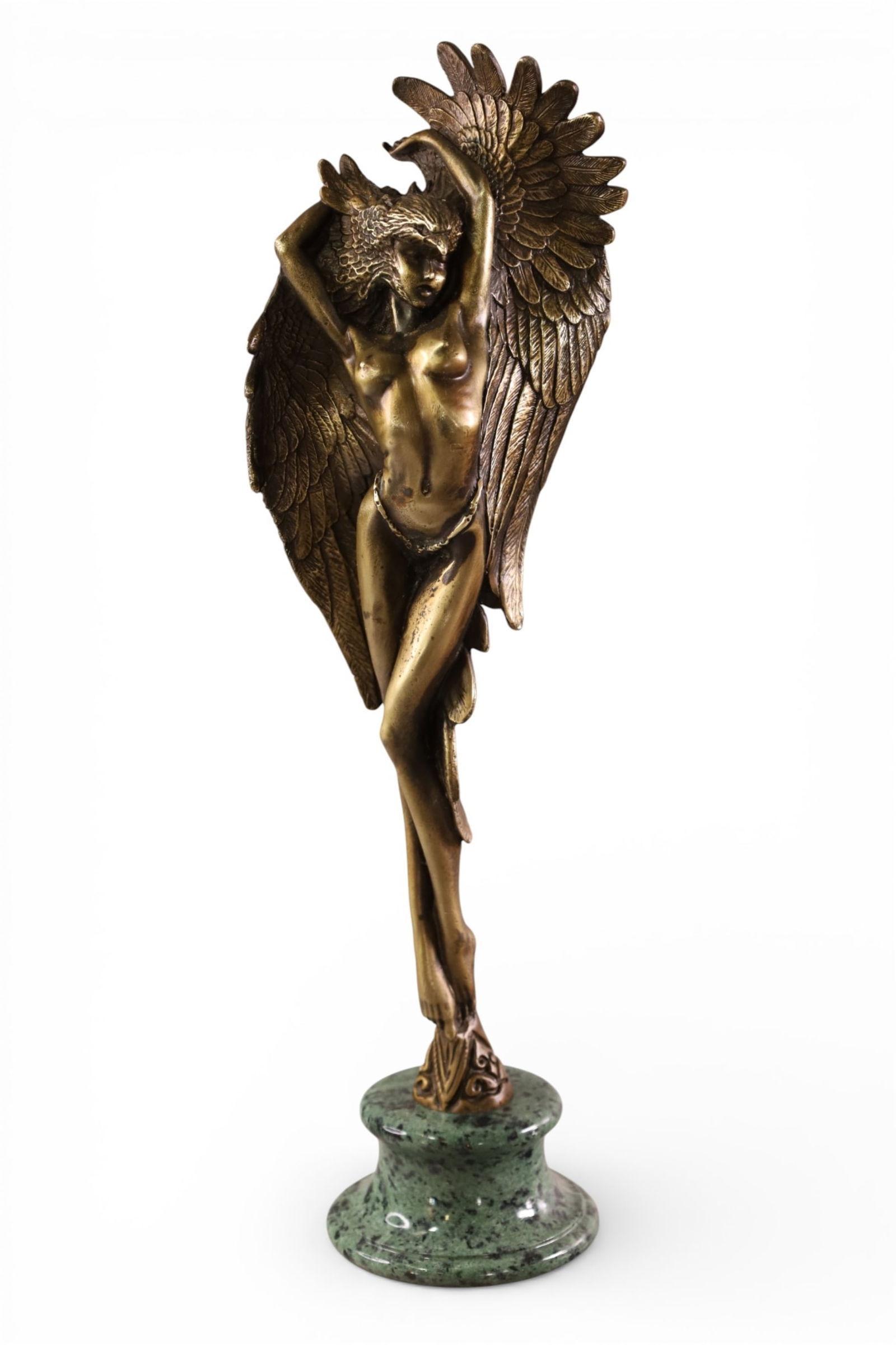 NUDE FEMALE BRONZE: FEMAL NUDE BRONZE WITH EAGLE WINGS. 15" H.