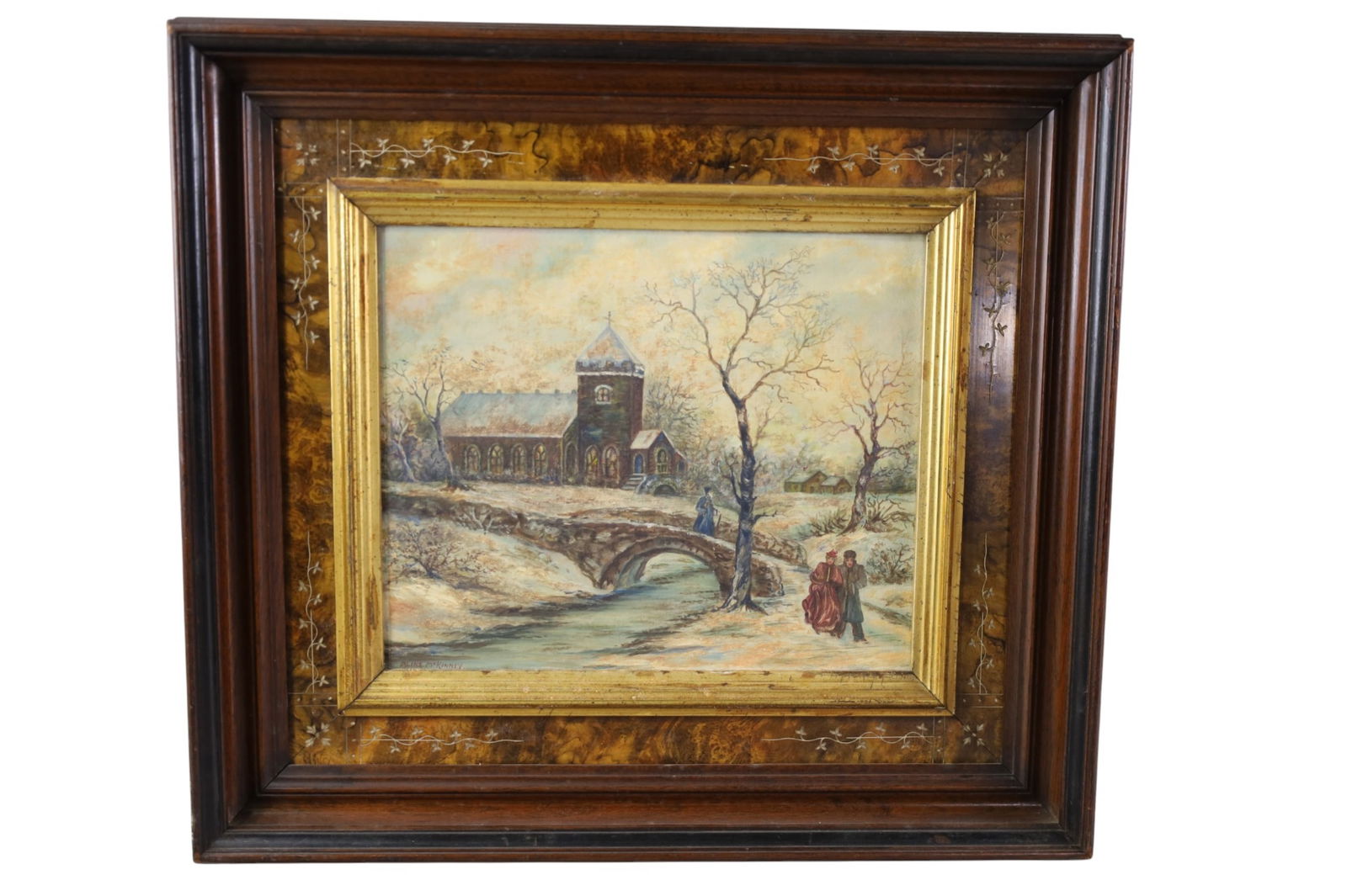 ALINE MCKINNEY OIL PAINTING: OIL ON BOARD, WINTER SCENE OIL PAINTING. 19 1/2" x 18"