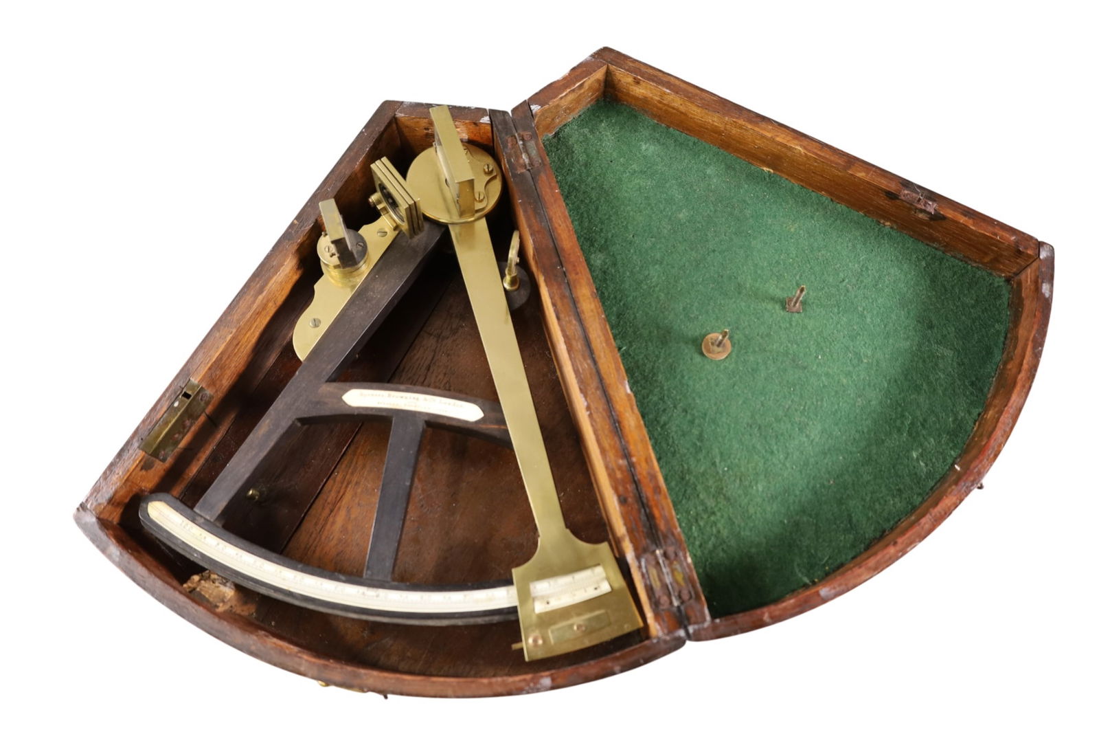 SPENCER BROWNING & CO OCTANT: ANTIQUE NAVIGATIONAL OCTANT, IN ORIGINAL CASE, SPENCER BROWNING & CO. 11" L.